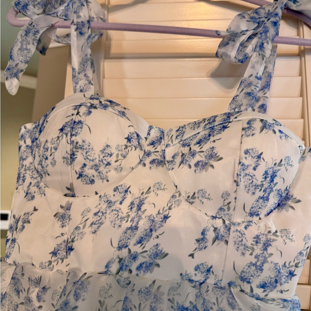 Women’s Blue Floral Tie-Shoulder Maxi Dress - Picture 2 of 8